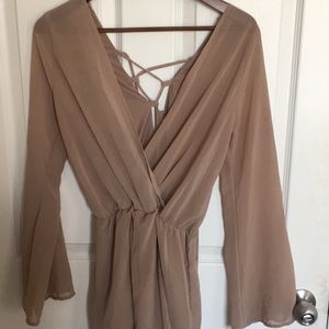 Taupe Sheer low cut romper